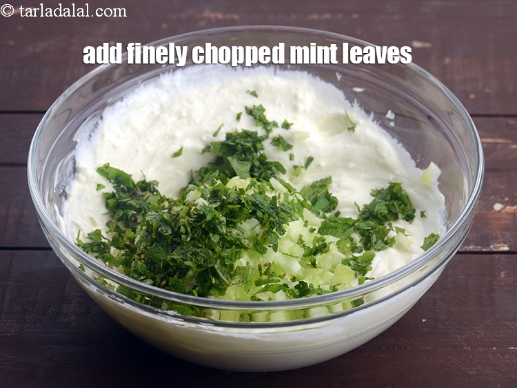 Step 6 – Add 2 tbsp&nbsp;finely&nbsp;<a href="https://tarladalal.com/glossary-chopped-mint-788i">chopped mint leaves (phudina)</a>.&nbsp;