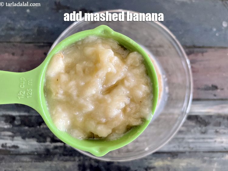 Step 12 – Add&nbsp;<meta charset="UTF-8" />1/2 cup&nbsp;<a href="glossary-mashed-bananas-21i">mashed banana</a>.