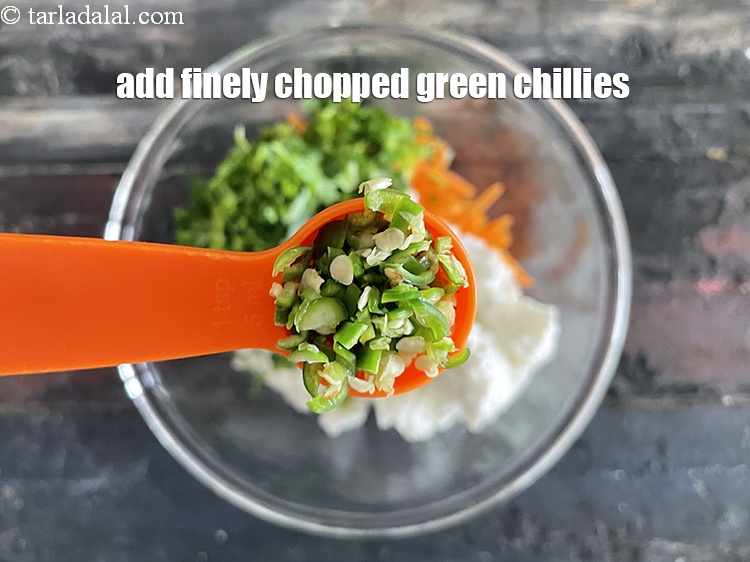 Step 6 – Add&nbsp;<meta charset="UTF-8" />1 tsp&nbsp;finely&nbsp;<a href="glossary-chopped-green-chilli-820i">chopped green chillies</a>.