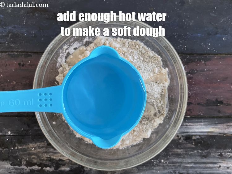 Step 15 – Add enough <strong>hot water</strong> to make a soft dough. We added 3/4&nbsp;cup hot water.