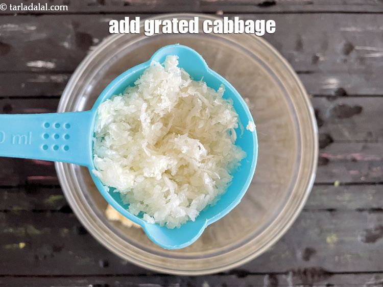 Step 7 – Add&nbsp;<meta charset="UTF-8" />1/3 cup&nbsp;<a href="glossary-grated-cabbage-860i">grated cabbage</a>.