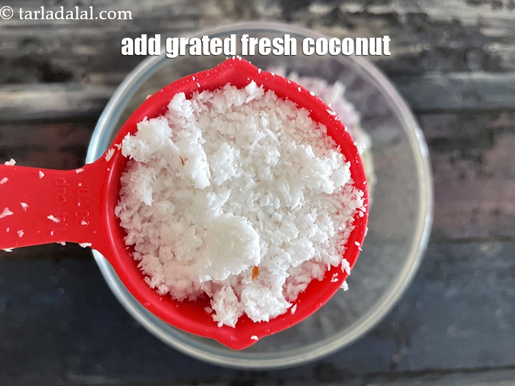 Step 6 – Add&nbsp;<meta charset="UTF-8" />1/4 cup&nbsp;fresh&nbsp;<a href="glossary-grated-coconut-852i">grated coconut</a>.