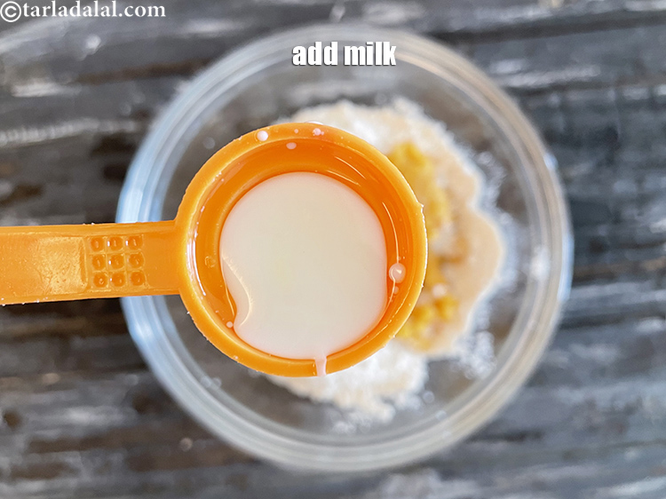 Step 6 – Add&nbsp;<meta charset="UTF-8" />1 tbsp&nbsp;<a href="glossary-milk-doodh-full-fat-milk-buffalo-milk-full-cream-milk-514i">milk</a>.