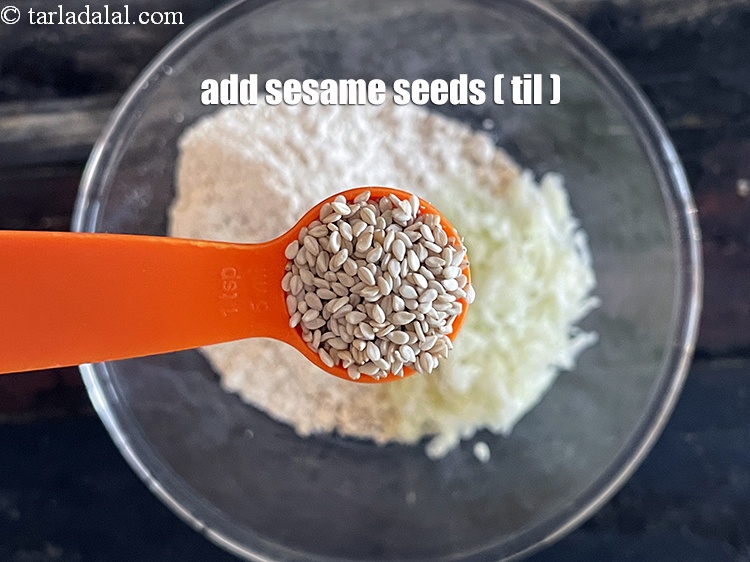 Step 7 – Add&nbsp;<meta charset="UTF-8" />1 tsp&nbsp;<a href="glossary-sesame-seeds-til-gingelly-seeds-612i">sesame seeds (til)</a>.