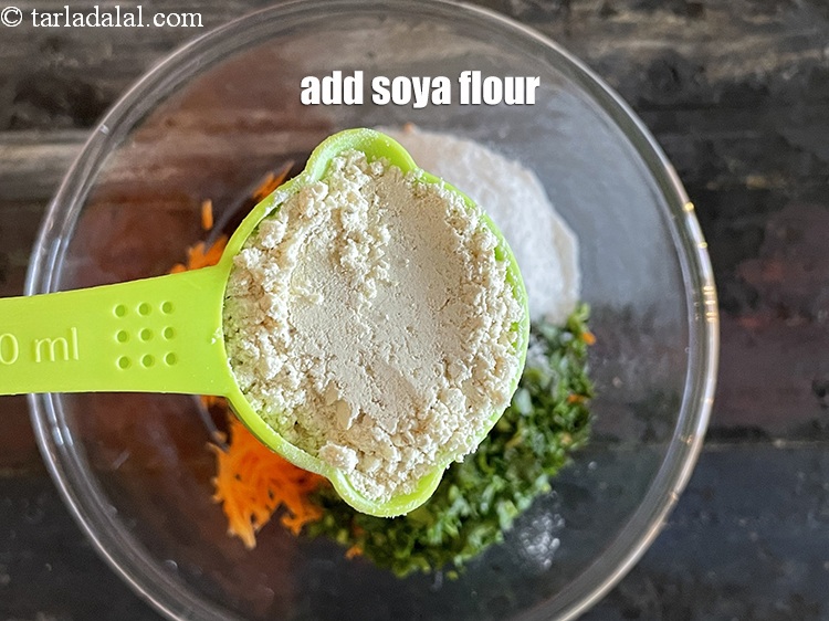 Step 6 – Add&nbsp;<meta charset="UTF-8" />1/4 cup&nbsp;<a href="glossary-soy-flour-soya-flour-soya-atta-617i">soya flour</a>.