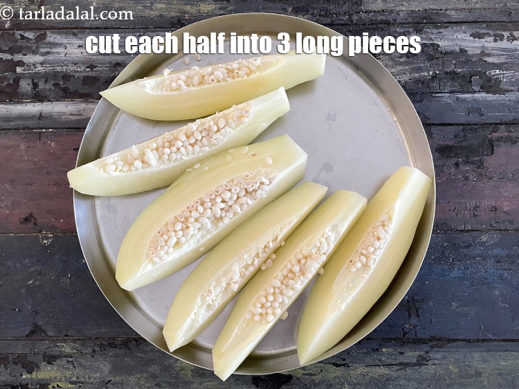 Step 6 – Cut each half into 3 long pieces.&nbsp;