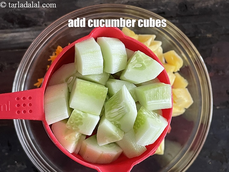 Step 7 – Add&nbsp;<meta charset="UTF-8" />1/2 cup&nbsp;<a href="glossary-cucumber-cubes-726i">cucumber cubes</a>&nbsp;(optional).