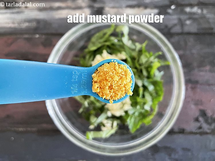 Step 27 – Add&nbsp;1/4 tsp&nbsp;<a href="glossary-mustard-powder-rai-powder-sarson-powder-powdered-sarson-526i">mustard (rai / sarson) powder</a>.