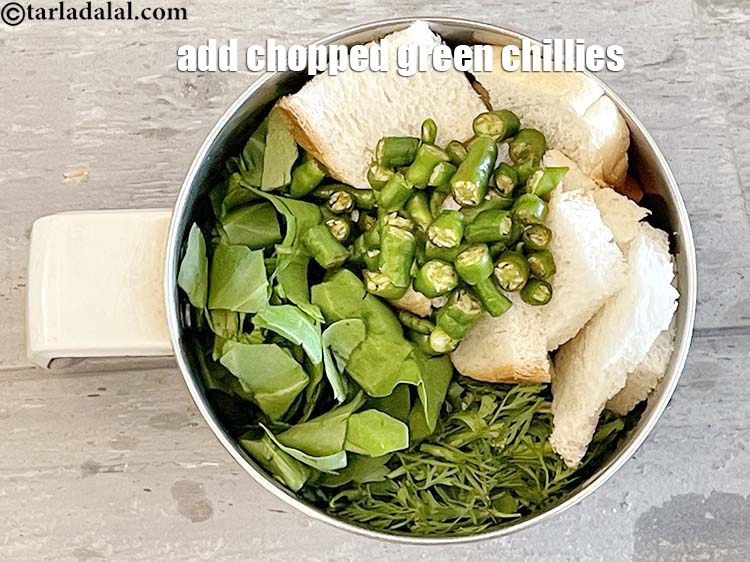 Step 8 – Add 1 1/2 tbsp&nbsp;roughly&nbsp;<a href="https://www.tarladalal.com/glossary-chopped-green-chilli-820i">chopped green chillies</a>.&nbsp;