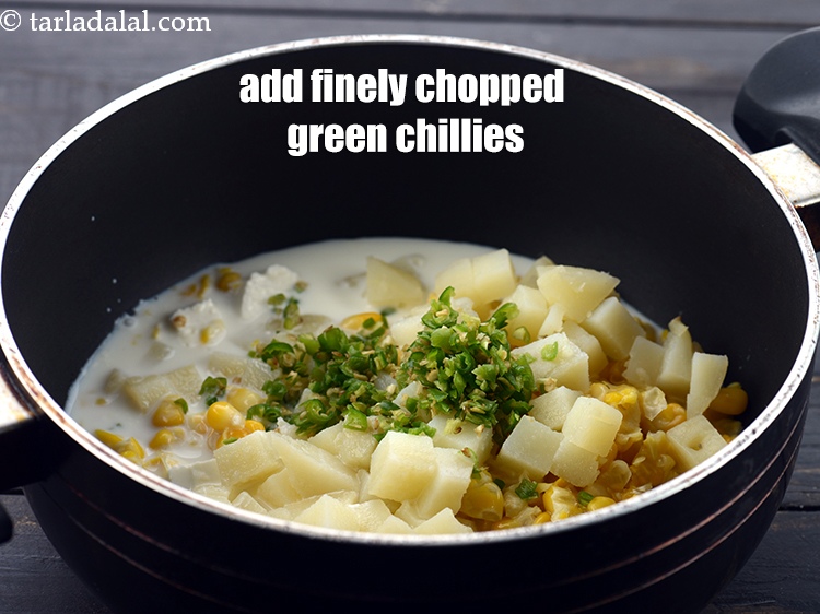 Step 6 – Add 1 tbsp finely <a href="https://www.tarladalal.com/glossary-chopped-green-chilli-820i">chopped green chillies</a>.