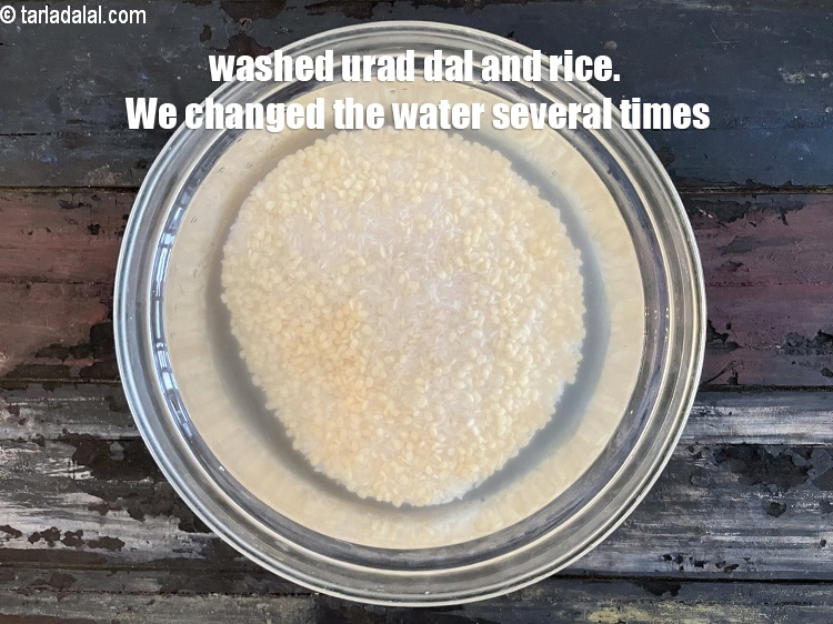 Step 6 – Washed urad dal and rice. We had to change the water several times.