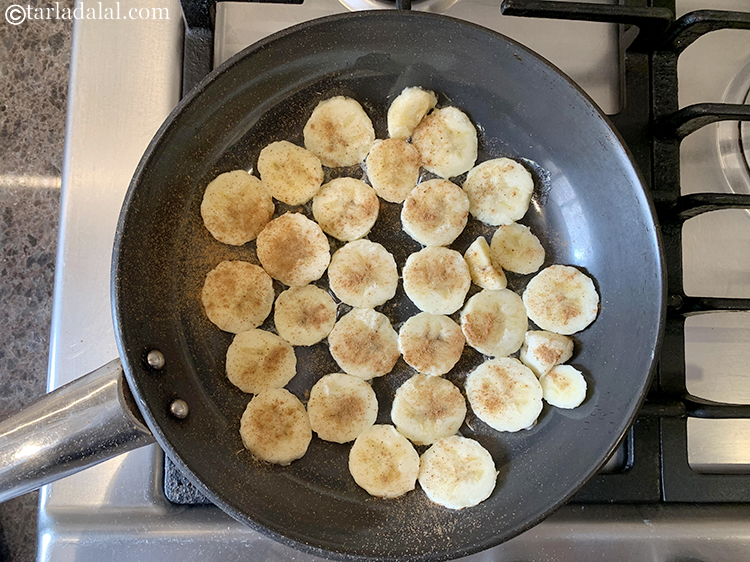 Step 5 – &nbsp;Add cinnamon on top of the slices and let the bananas continue to cook for …