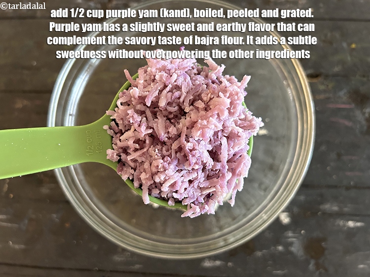 Step 22 – <p>Add&nbsp;1/2 cup&nbsp;<a href="https://www.tarladalal.com/glossary-purple-yam-kand-baingani-yam-486i">purple yam (kand), boiled, peeled and grated</a>.&nbsp;Purple yam has a slightly sweet and …