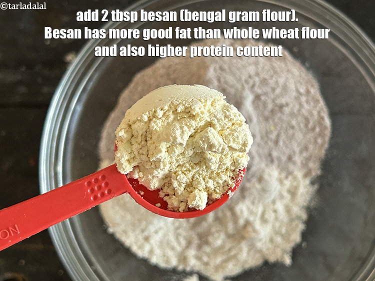 Step 7 – Add&nbsp;<meta charset="UTF-8" />2 tbsp&nbsp;<a href="glossary-besan-chana-dal-flour-bengal-gram-flour-952i">besan (bengal gram flour)</a>.&nbsp;<a href="https://www.tarladalal.com/recipes-using-besan-952">Besan</a>&nbsp;has more good fat than whole wheat …