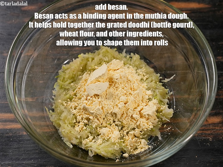 Step 7 – Add &frac12; cup <a href="https://www.tarladalal.com/glossary-besan-chana-dal-flour-bengal-gram-flour-952i">besan (bengal gram flour)</a>. Besan acts as a binding agent in …