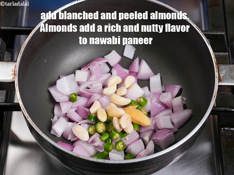 Step 7 – Add 8 blanched and <a href="https://www.tarladalal.com/glossary-peeled-almonds-923i">peeled almonds (badam)</a>. Almonds add a rich and nutty flavor …