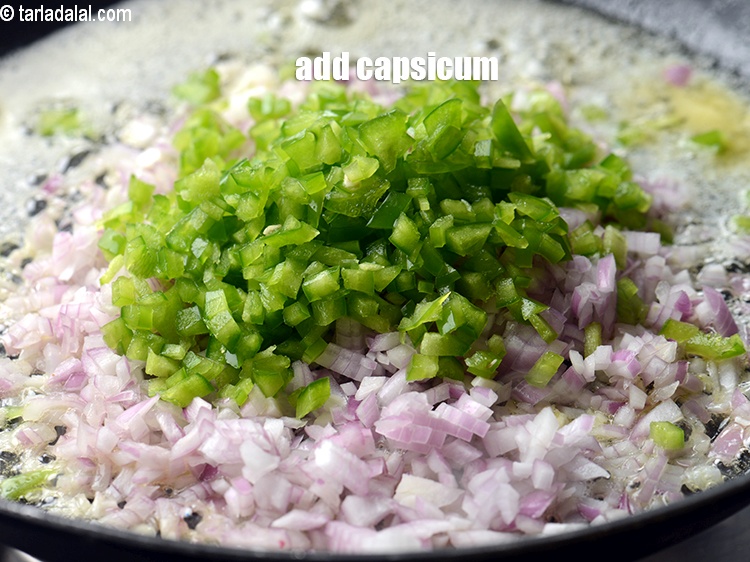 Step 8 – Add &frac14; cup capsicum.