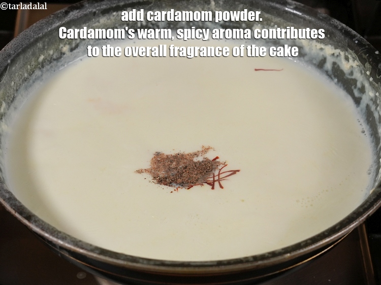 Step 7 – Add &frac14; tsp <a href="https://www.tarladalal.com/glossary-cardamom-powder-elaichi-powder-265i">cardamom (elaichi) powder</a>. Cardamom&#39;s warm, spicy aroma contributes to the overall …