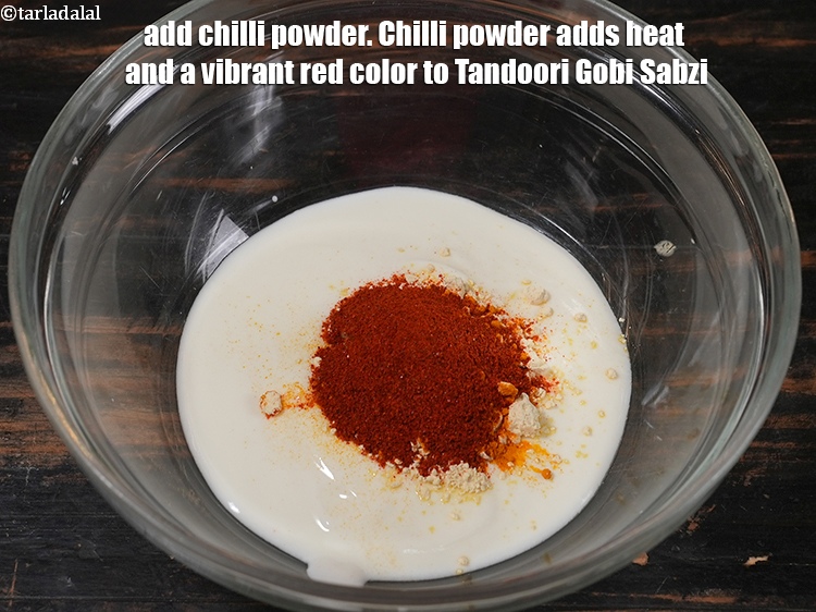 Step 7 – Add 1&frac12; tsp <a href="https://www.tarladalal.com/glossary-chilli-powder-red-chilli-powder-339i">chilli powder</a>. Chilli powder adds heat and a vibrant red color …