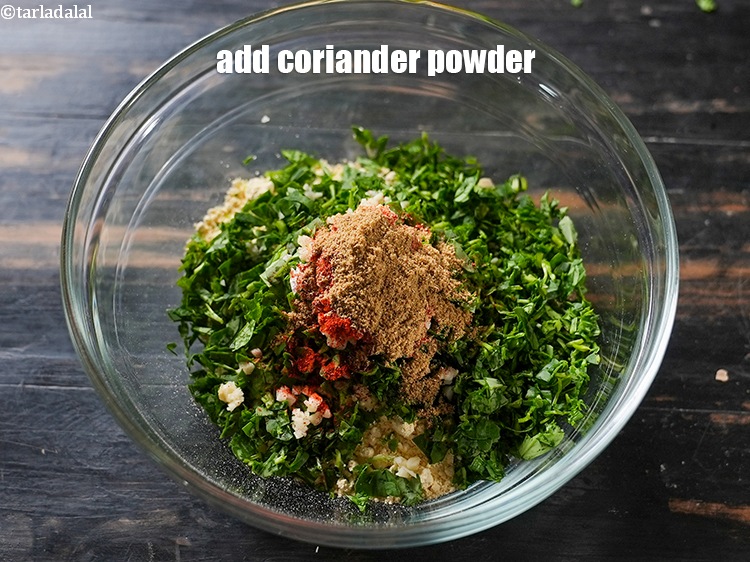 Step 7 – Add 1 tsp&nbsp;<a href="https://www.tarladalal.com/glossary-coriander-powder-dhania-powder-370i">coriander (dhania) powder</a>.