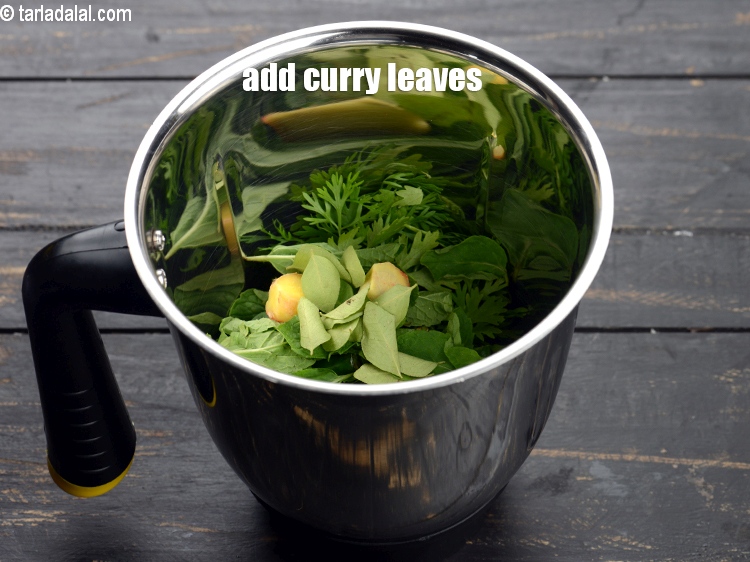 Step 7 – Add 3 to 4 <a href="https://www.tarladalal.com/glossary-curry-leaves-kadi-patta-kadipatta-388i">curry leaves (kadi patta)</a>.