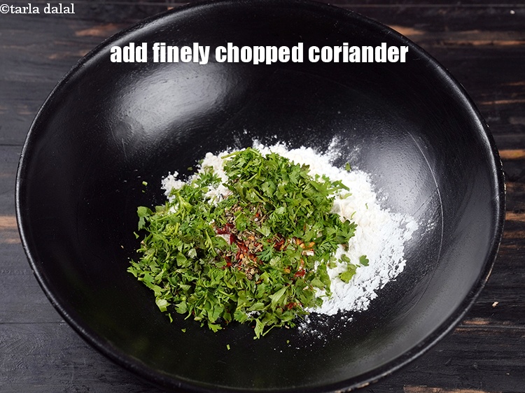 Step 7 – Add 2 tbsp finely&nbsp;<a href="https://www.tarladalal.com/glossary-chopped-coriander-783i">chopped coriander (dhania)</a>.
