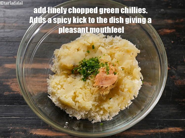 Step 8 – Add 1 tsp finely <a href="https://www.tarladalal.com/glossary-chopped-green-chilli-820i">chopped green chillies</a>. Adds a spicy kick to the dish …