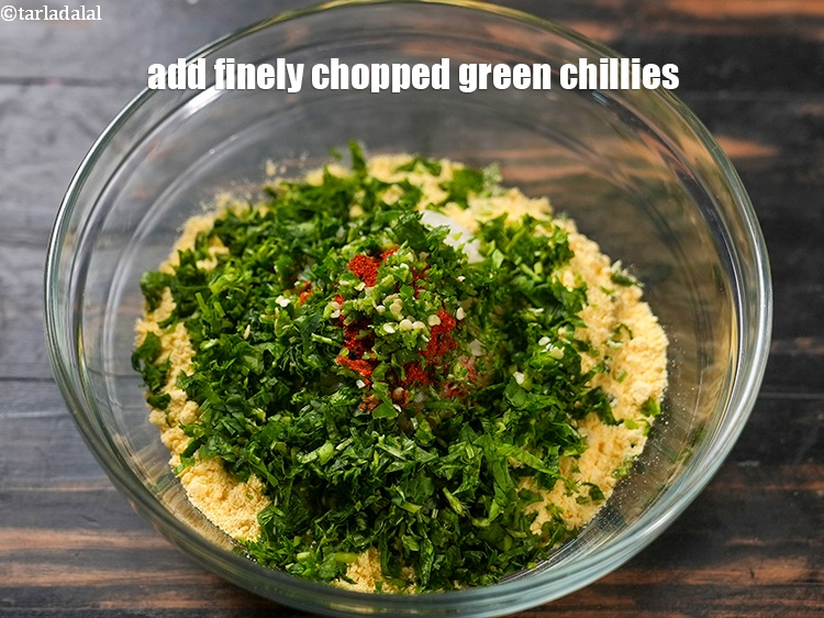 Step 7 – Add 1 tsp finely <a href="https://www.tarladalal.com/glossary-chopped-green-chilli-820i">chopped green chillies</a>.&nbsp;