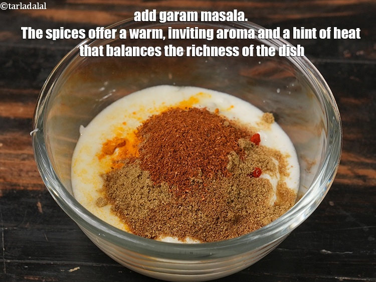 Step 7 – Add &frac12; tsp <a href="https://www.tarladalal.com/glossary-garam-masala-296i">garam masala</a>. The spices offer a warm, inviting aroma and a …