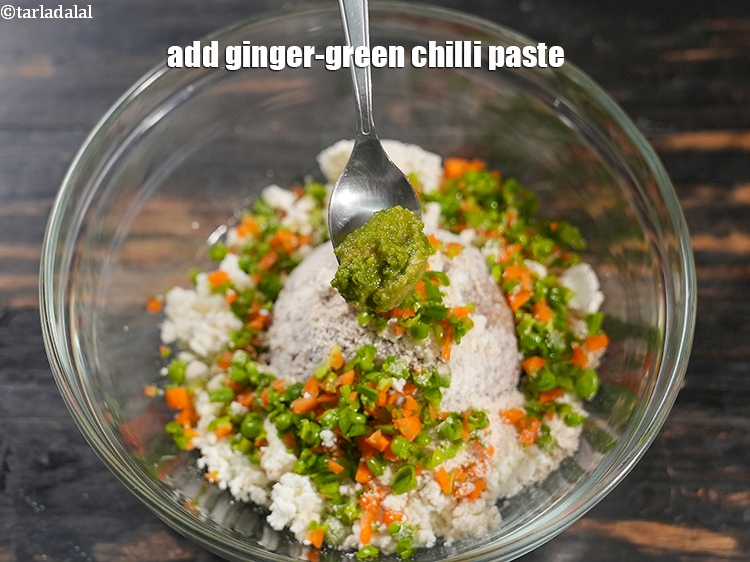 Step 7 – Add 1 tsp&nbsp;<a href="https://www.tarladalal.com/glossary-ginger-green-chilli-paste-adrak-mirch-ki-paste-adrak-mirchi-paste-139i">ginger-green chilli paste</a>.&nbsp;