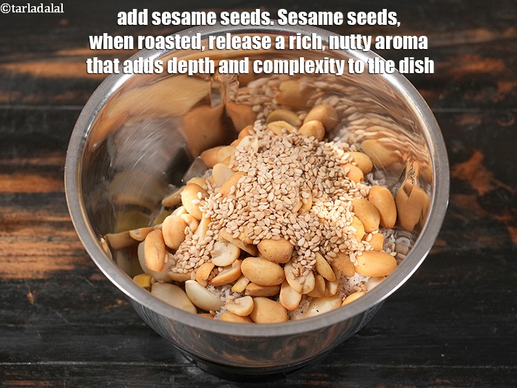 Step 7 – Add 1 tbsp <a href="https://www.tarladalal.com/glossary-sesame-seeds-til-gingelly-seeds-612i">sesame seeds (til)</a>. Sesame seeds, when roasted, release a rich, nutty …