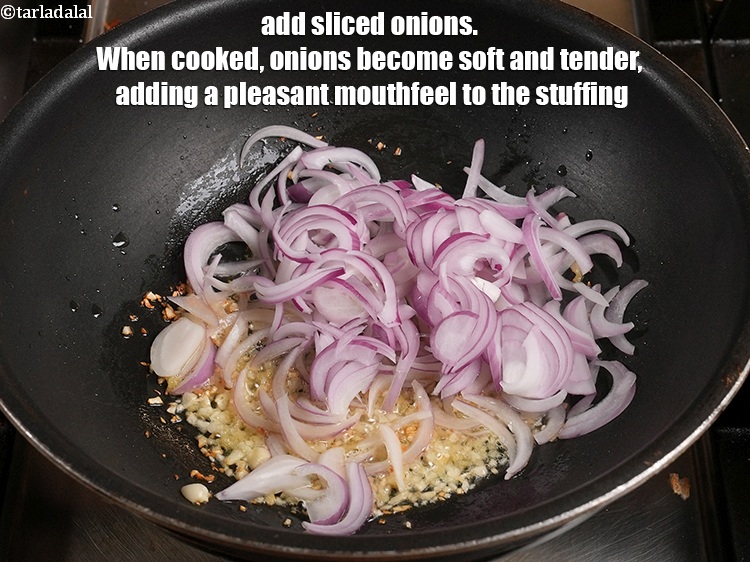 Step 7 – Add &frac34; cup <a href="https://www.tarladalal.com/glossary-sliced-onions-745i">sliced onions</a>. When cooked, onions become soft and tender, adding a …