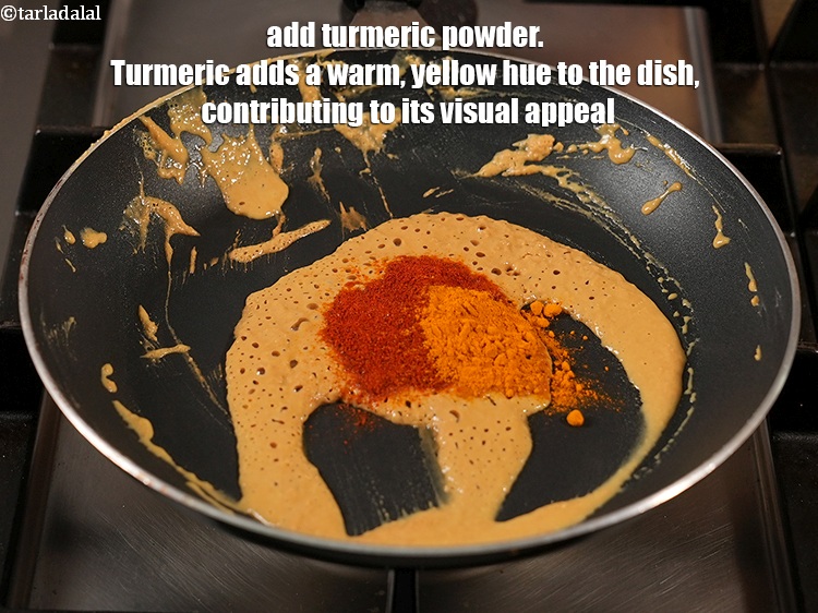 Step 7 – Add &frac12; tsp <a href="https://www.tarladalal.com/glossary-turmeric-powder-haldi-645i">turmeric powder (haldi)</a>. Turmeric adds a warm, yellow hue to the …
