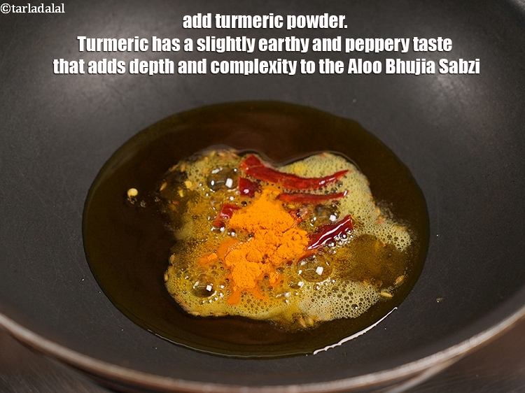 Step 7 – Add &frac12; tsp <a href="https://www.tarladalal.com/glossary-turmeric-powder-haldi-645i">turmeric powder (haldi)</a>. Turmeric has a slightly earthy and peppery taste …