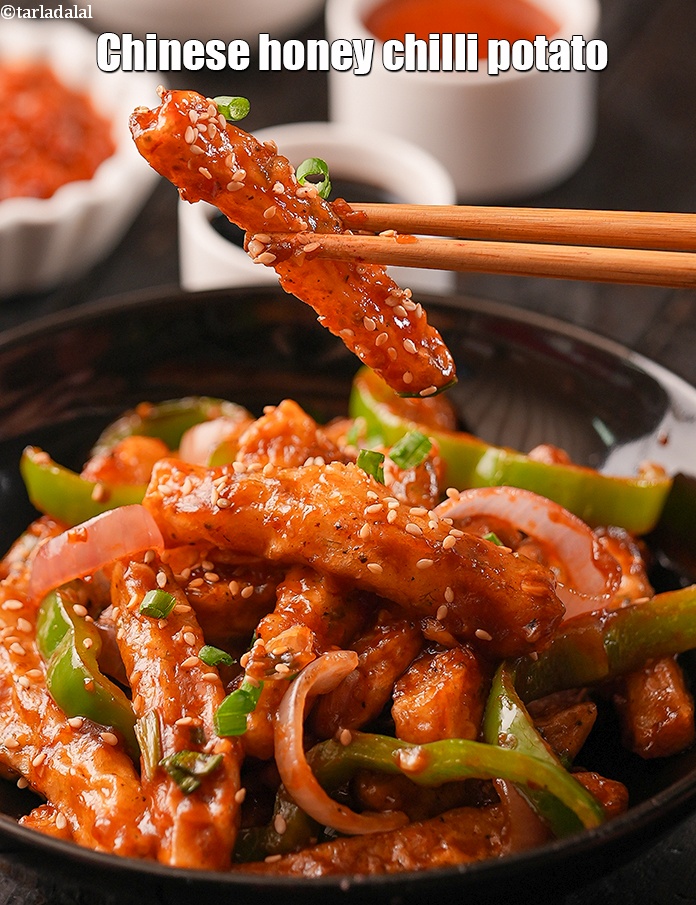Step 52 – Serve <strong>honey chilli potatoes recipe | Chinese honey chilli potato | crispy honey chilli potato …