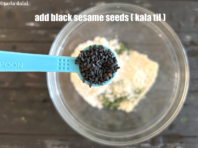 Step 7 – Add&nbsp;<meta charset="UTF-8" />1/2 tsp&nbsp;<a href="glossary-black-sesame-seeds-kala-til-kale-til-862i">black sesame seeds (kala til)</a>.