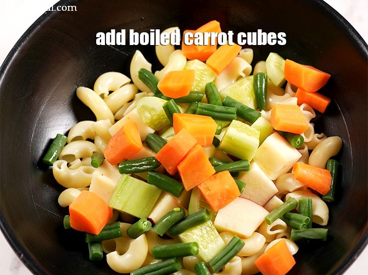 Step 7 – Add 1/4 cup boiled carrot cubes.