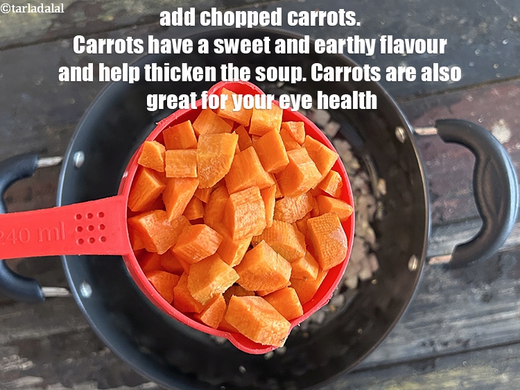 Step 14 – <meta charset="UTF-8" />Add&nbsp;1/2 cup&nbsp;chopped&nbsp;<a href="glossary-carrot-gajar-gajjar-253i">carrot</a>.&nbsp;Carrots have a sweet and earthy flavor.&nbsp;Carrots add a bit of …