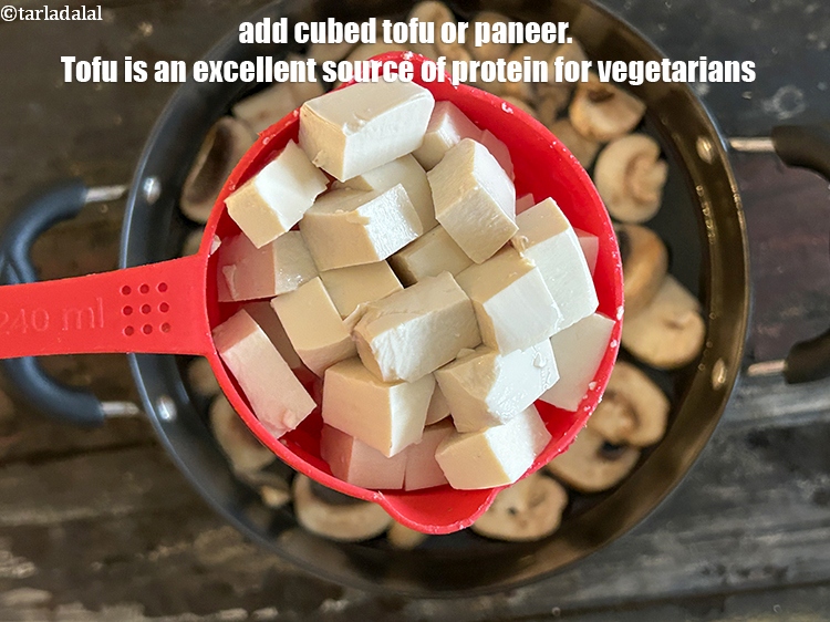 Step 11 – Add&nbsp;<meta charset="UTF-8" />1 cup&nbsp;cubed&nbsp;<a href="glossary-tofu-soya-paneer-bean-curd-1049i">tofu (bean curd/ soya paneer)</a>.&nbsp;Tofu is incredibly versatile and can absorb …