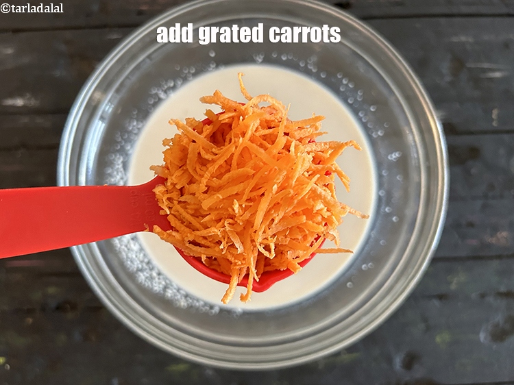 Step 7 – Add 1/4 cup <a href="https://www.tarladalal.com/glossary-grated-carrot-816i">grated carrot</a>.&nbsp;The grated carrots add a sweetness, crunch, and vibrancy to …
