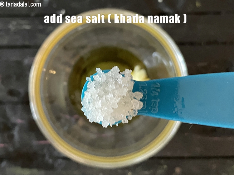 Step 9 – Add&nbsp;<meta charset="UTF-8" /><a href="glossary-sea-salt-khada-namak-421i">sea salt (khada namak)</a>&nbsp;to taste. We added 1/4 tsp salt.