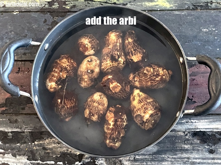 Step 17 – Once it starts boiling, add the arbi.