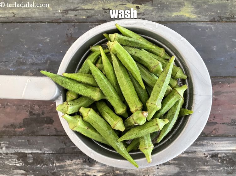 Step 9 – Wash the okra ( bhindi ).