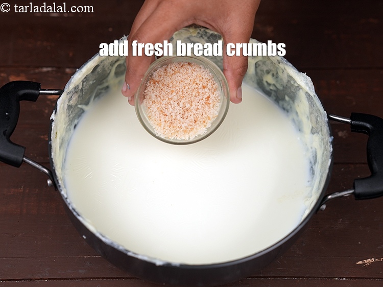 Step 8 – Add 3 tbsp fresh <a href="https://www.tarladalal.com/glossary-bread-crumbs-breadcrumbs-222i">bread crumbs</a>. They act as a thickener and help in …