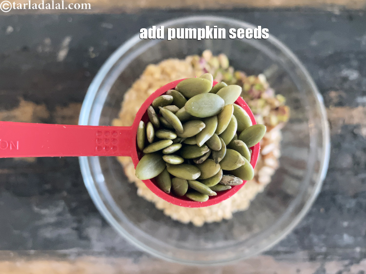 Step 10 – Add 2 tbls pumpkin seeds.