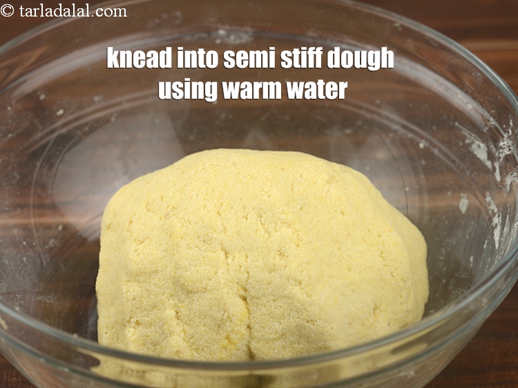 Step 10 – Knead into a semi stiff dough using &frac34; cup warm water.<br /> &nbsp;