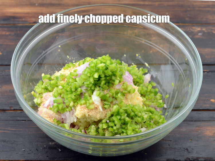 Step 7 – Add 1/2 cup&nbsp;finely&nbsp;<a href="https://www.tarladalal.com/glossary-chopped-capsicum-164i">chopped capsicum</a>.