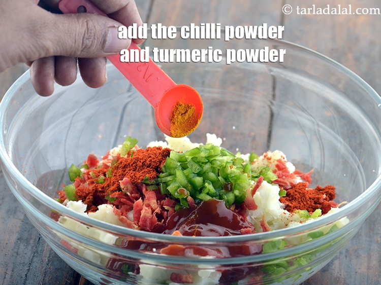 Step 5 – Add the chilli powder and turmeric powder.