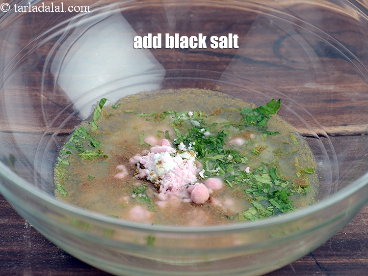 Step 7 – Add 1 tsp <a href="https://www.tarladalal.com/glossary-black-salt-sanchal-kala-namak-422i">black salt (sanchal)</a>.
