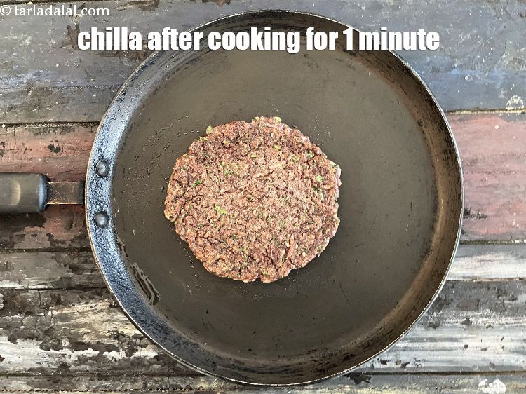 Step 20 – This is what one side of the chilla looks like after cooking for 1 minute.